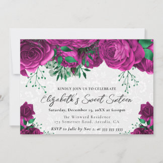 Aquarellfarben Roses 16 . Geburtstag Einladung