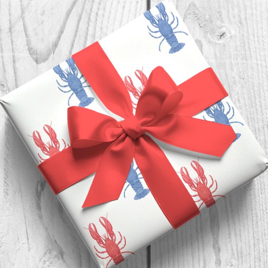 Aquarellfarben Rot & Blau Hummer Geschenkpapier