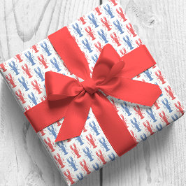 Aquarellfarben Rot & Blau Hummer Geschenkpapier