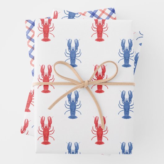 Aquarellfarben Rot & Blau Hummer Geschenkpapier Set (Beispiel)