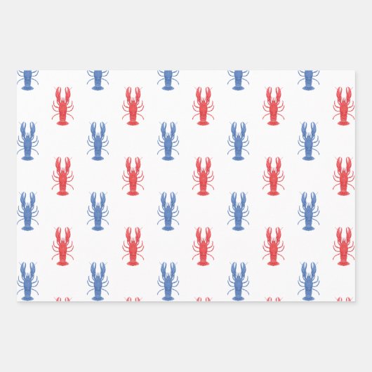 Aquarellfarben Rot & Blau Hummer Geschenkpapier Set (Vorderseite)