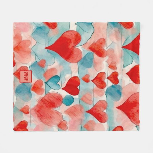 Aquarellfarben, rot, blau, weich, rosa Herzen mono Fleecedecke (Vorderseite (Horizontal))