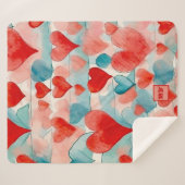 Aquarellfarben, rot, blau, weich, rosa Herzen mono Sherpadecke (Vorderseite (Horizontal))