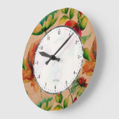 Aquarellfarben Rot-Budding-Rose auf Blond Wood Große Wanduhr (Winkel)