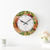 Aquarellfarben Rot-Budding-Rose auf Blond Wood Große Wanduhr (Zuhause)