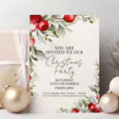 Aquarellfarben Rote Berries Grün Weihnachten Party Einladung