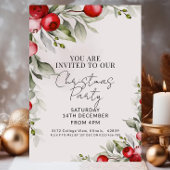 Aquarellfarben Rote Berries Grün Weihnachten Party Einladung
