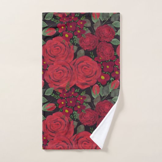 Aquarellfarben-rote Rosen auf schwarz, Badhandtuch Set (Handtuch)