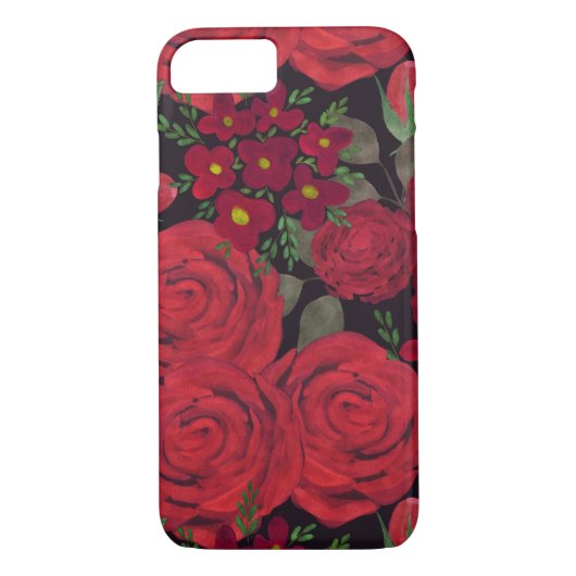 Aquarellfarben-rote Rosen auf schwarz, Case-Mate iPhone Hülle (Rückseite)