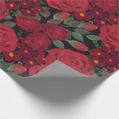 Aquarellfarben-rote Rosen auf schwarz, Geschenkpapier (Ecke)