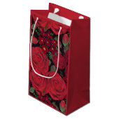 Aquarellfarben-rote Rosen auf schwarz, Kleine Geschenktüte (Rückseite Schrägansicht)