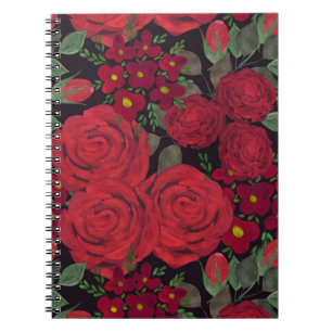 Aquarellfarben-rote Rosen auf schwarz, Notizblock