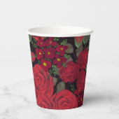 Aquarellfarben-rote Rosen auf schwarz, Pappbecher (Rückseite)