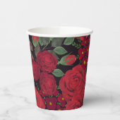 Aquarellfarben-rote Rosen auf schwarz, Pappbecher (Links)