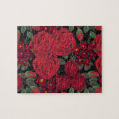 Aquarellfarben-rote Rosen auf schwarz, Puzzle (Horizontal)