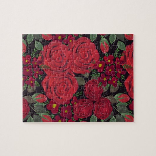 Aquarellfarben-rote Rosen auf schwarz, Puzzle (Horizontal)