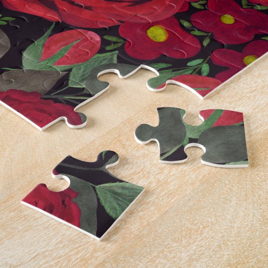 Aquarellfarben-rote Rosen auf schwarz, Puzzle (Seite)