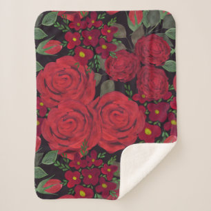 Aquarellfarben-rote Rosen auf schwarz, Sherpadecke