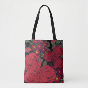 Aquarellfarben-rote Rosen auf schwarz, Tasche