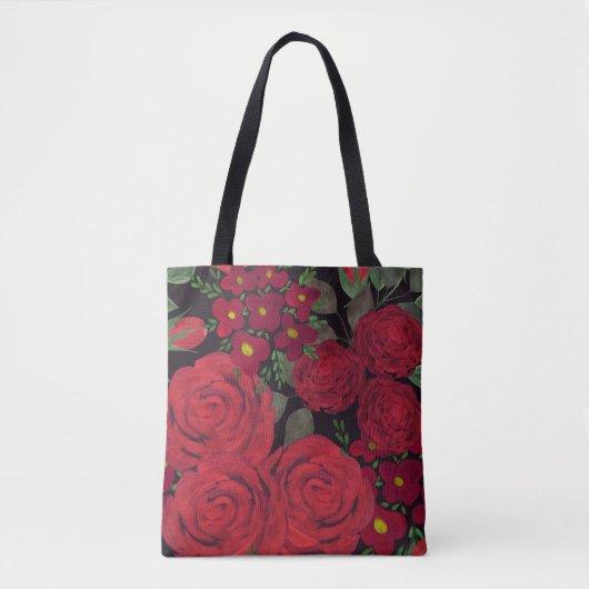 Aquarellfarben-rote Rosen auf schwarz, Tasche (Vorderseite)