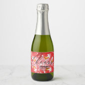 Aquarellfarben Rote Rosen Brautparty Mini Schaumweinetikett (Vorderseite)