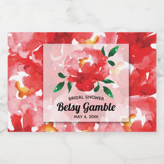 Aquarellfarben Rote Rosen Brautparty Mini Schaumweinetikett (Einzelnes Label)