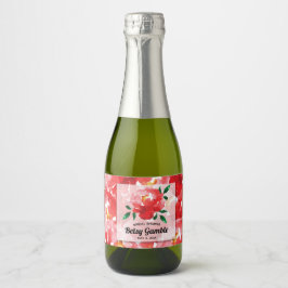 Aquarellfarben Rote Rosen Brautparty Mini Schaumweinetikett