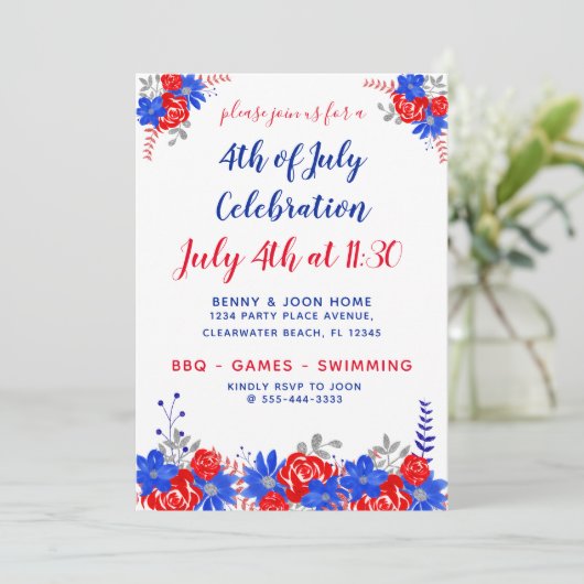 Aquarellfarben Rotes Weiß Blau Moderne Einladung (Stehend Vorderseite)