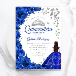 Aquarellfarben Royal Blauer Rose Quinceanera Einladung