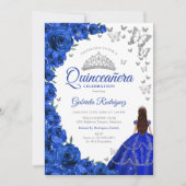 Aquarellfarben Royal Blauer Rose Quinceanera Einladung (Vorderseite)