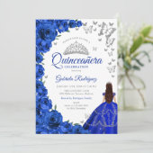 Aquarellfarben Royal Blauer Rose Quinceanera Einladung (Stehend Vorderseite)