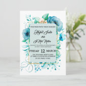 Aquarellfarben Sammlung Blaue Wilde Rose - Staub Einladung (Stehend Vorderseite)