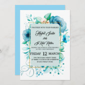 Aquarellfarben Sammlung Blaue Wilde Rose - Staub Einladung (Vorne/Hinten)