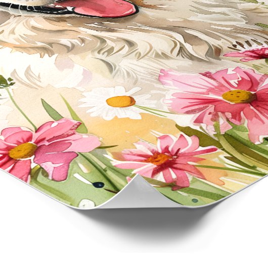 Aquarellfarben Samoyed Portrait mit rosa Blume Poster (Ecke)