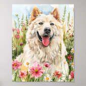 Aquarellfarben Samoyed Portrait mit rosa Blume Poster (Vorne)