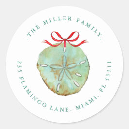 Aquarellfarben Sand Dollar Holiday Address Siegel Runder Aufkleber