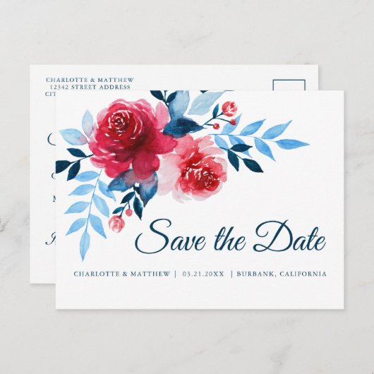 Aquarellfarben Save the Date Ankündigungspostkarte (Vorne/Hinten)