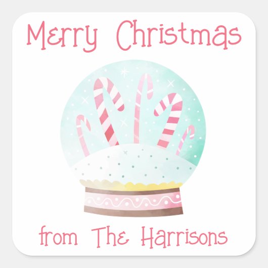 Aquarellfarben Schneeglobe Weihnachtsgeschenke Auf Quadratischer Aufkleber (Vorderseite)