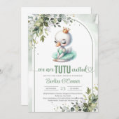 Aquarellfarben-Schwan-Grün und Goldtutu-Ballerina Einladung (Vorne/Hinten)