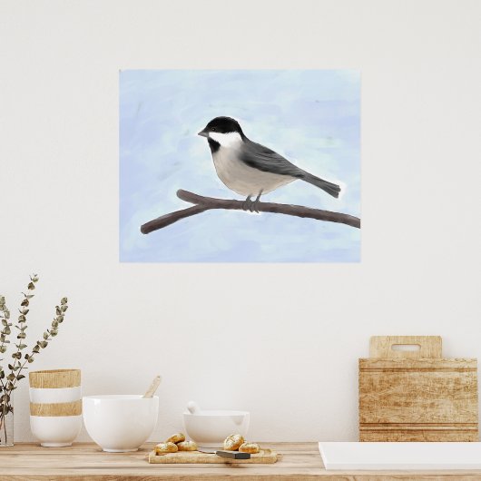Aquarellfarben, schwarz gekappt Chickadee Poster P (Küche)