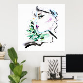 Aquarellfarben Schwarz-Grün-Mode-Gemälde Poster (Heimbüro)