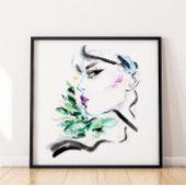 Aquarellfarben Schwarz-Grün-Mode-Gemälde Poster