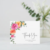 Aquarellfarben - Schwarz, Rosa Blume Danke Postkarte (Stehend Vorderseite)