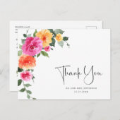 Aquarellfarben - Schwarz, Rosa Blume Danke Postkarte (Vorne/Hinten)