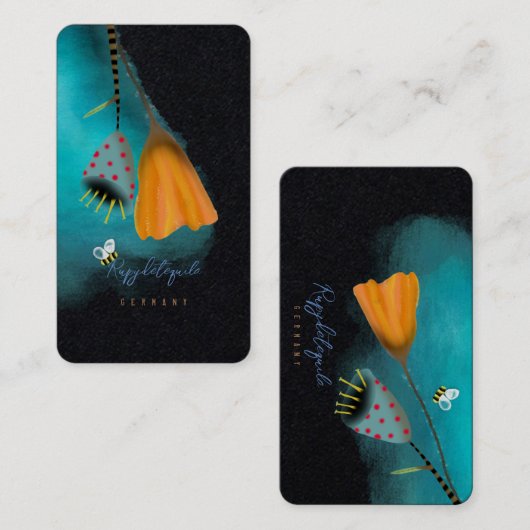 Aquarellfarben Schwarz und Blau Visitenkarte (Vorne/Hinten)