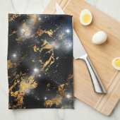 Aquarellfarben Schwarz und Gold Marmorgalaxie Geschirrtuch (Viertel Falte)