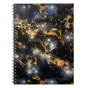 Aquarellfarben Schwarz und Gold Marmorgalaxie Notizblock