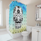 Aquarellfarben Schwarz und Weißzucker Schädelmikro Duschvorhang (Beispiel)