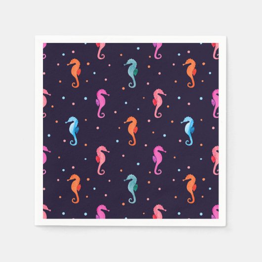 Aquarellfarben-Seepferde auf Navy Blue Pattern Serviette (Vorderseite)