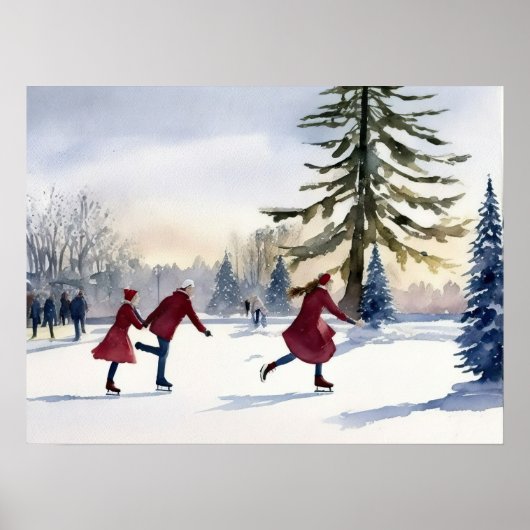 Aquarellfarben-Simplifiziertes Ice Skaten Winter P Poster (Vorne)